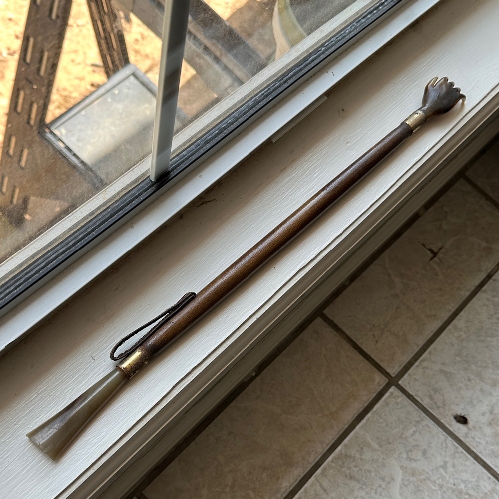 Vintage-Style Brown Wooden Back Scratcher with Brass Accents